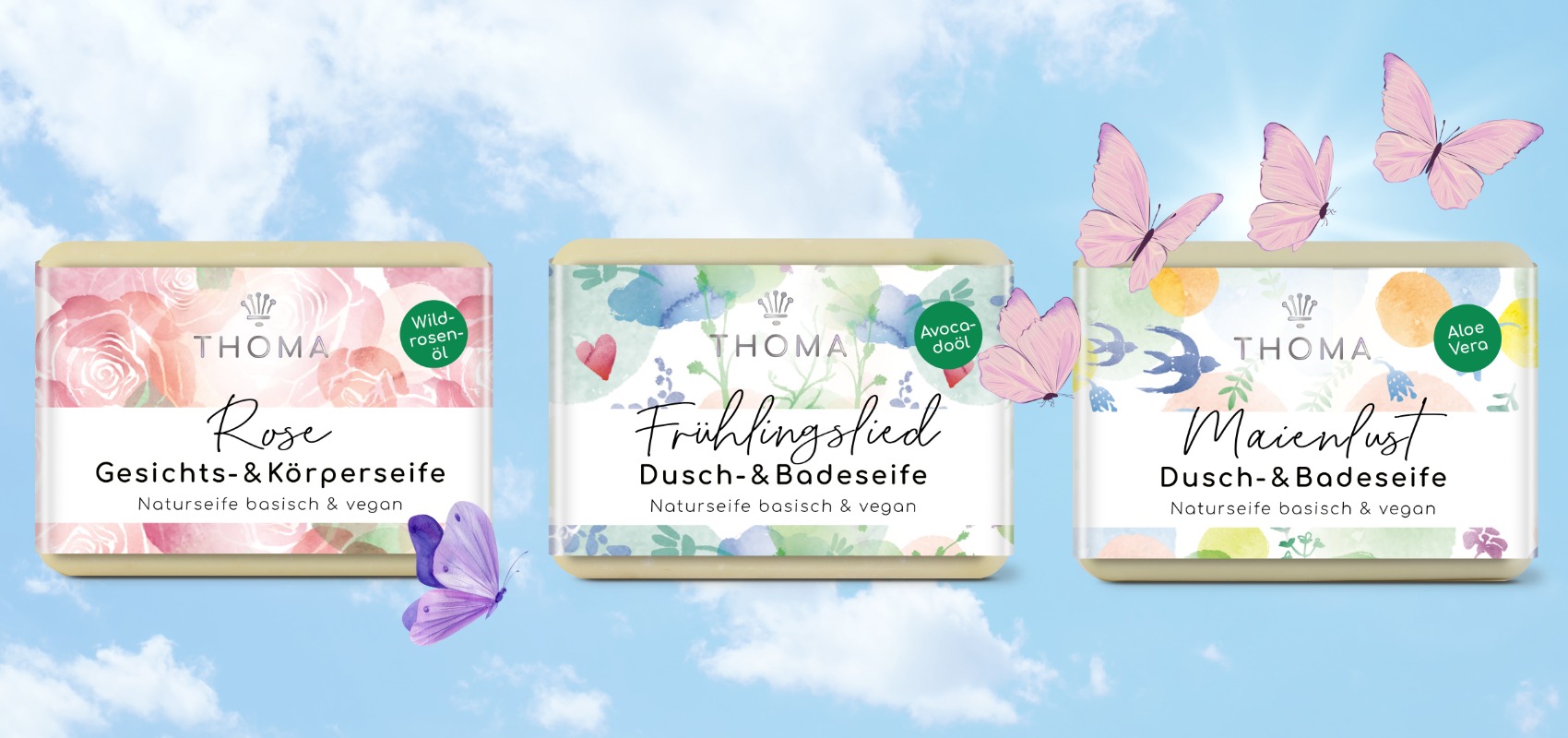 3 Naturseifen mit Schmetterlingen